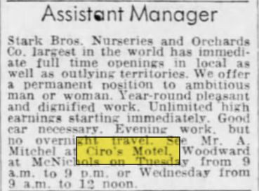 Ciros Motel - May 1959 Assistant Manager Needed (newer photo)